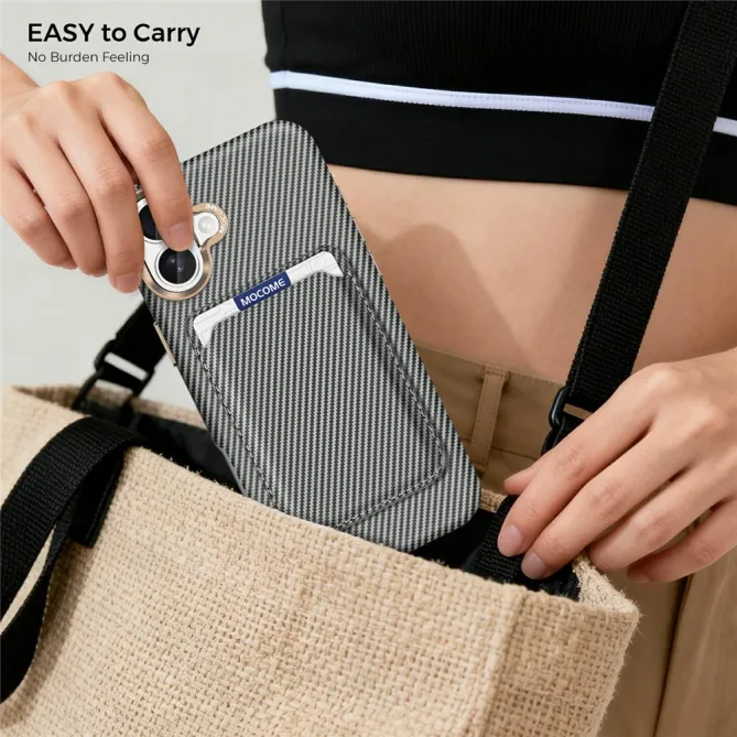 Coque iPhone 16 Plus texture carbone magnétique avec porte-cartes détachable