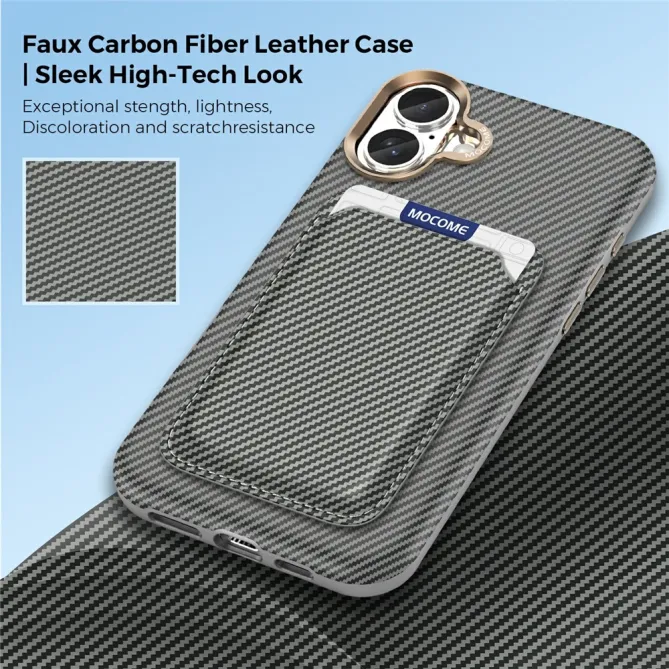 Coque iPhone 16 Plus texture carbone magnétique avec porte-cartes détachable