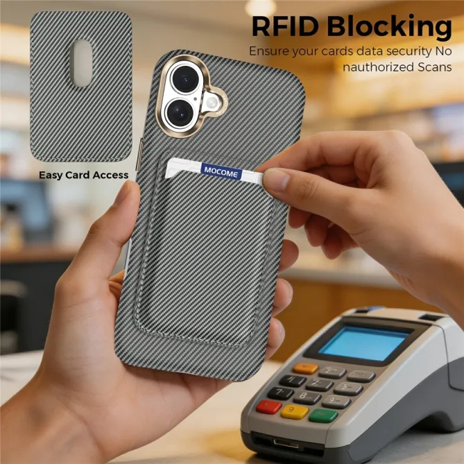 Coque iPhone 16 Plus texture carbone magnétique avec porte-cartes détachable