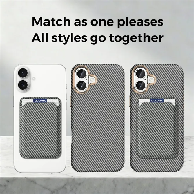 Coque iPhone 16 Plus texture carbone magnétique avec porte-cartes détachable