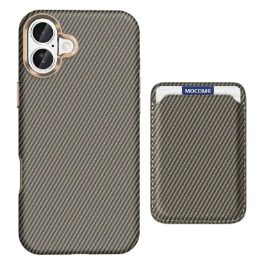 Coque iPhone 16 Plus texture carbone magnétique avec porte-cartes détachable Marron Clair - photo 29