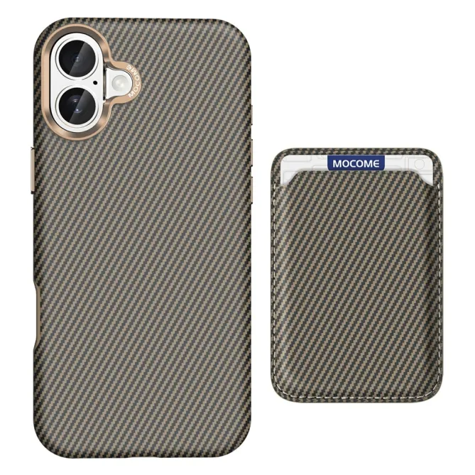 Coque iPhone 16 Plus texture carbone magnétique avec porte-cartes détachable