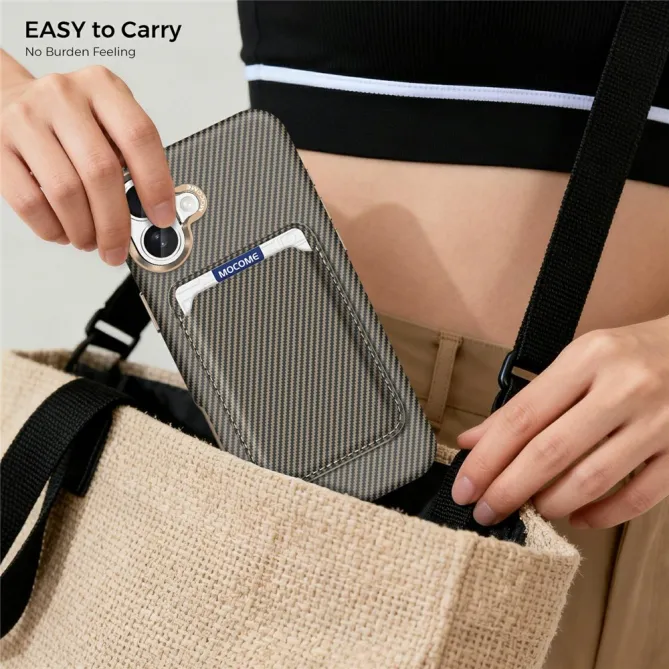 Coque iPhone 16 Plus texture carbone magnétique avec porte-cartes détachable