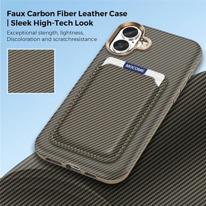 Coque iPhone 16 Plus texture carbone magnétique avec porte-cartes détachable