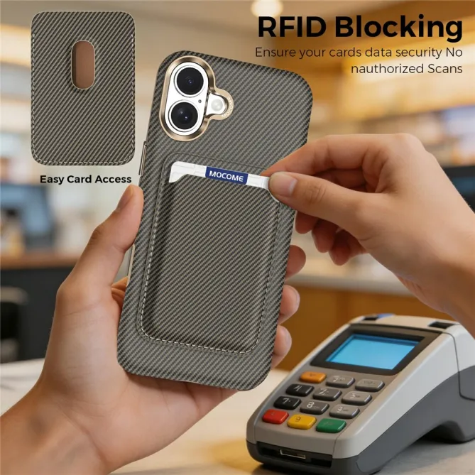 Coque iPhone 16 Plus texture carbone magnétique avec porte-cartes détachable