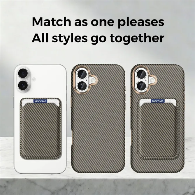 Coque iPhone 16 Plus texture carbone magnétique avec porte-cartes détachable