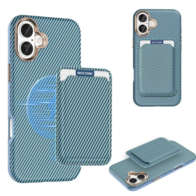 Coque iPhone 16 Plus texture carbone magnétique avec porte-cartes détachable