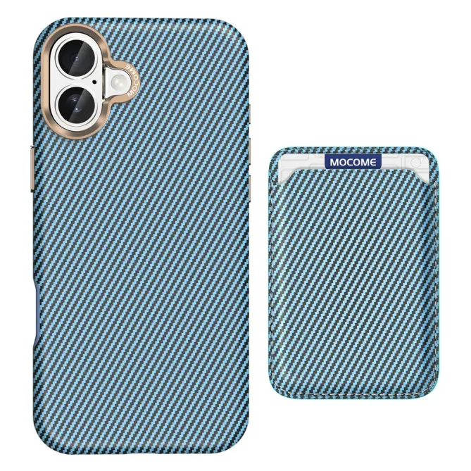 Coque iPhone 16 Plus texture carbone magnétique avec porte-cartes détachable