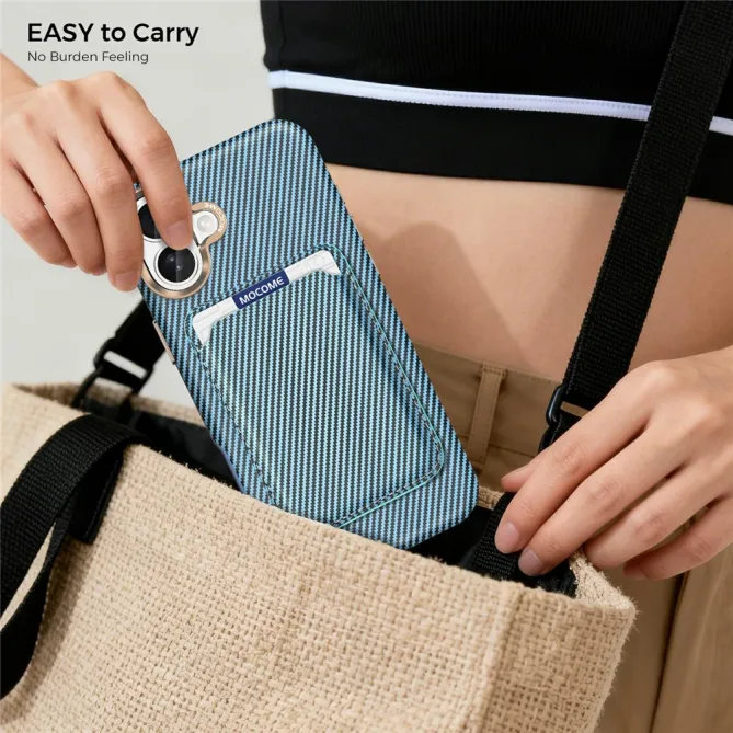 Coque iPhone 16 Plus texture carbone magnétique avec porte-cartes détachable