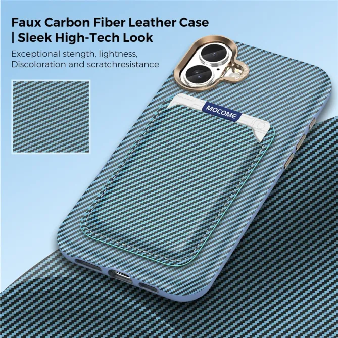 Coque iPhone 16 Plus texture carbone magnétique avec porte-cartes détachable