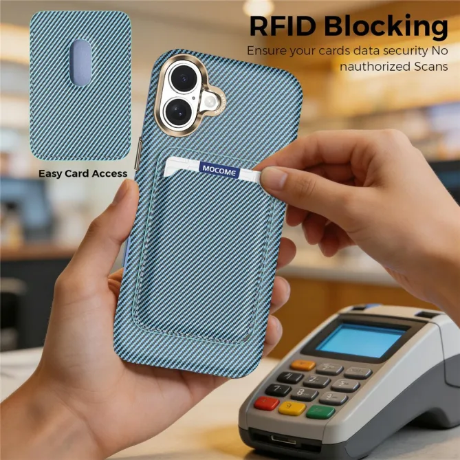 Coque iPhone 16 Plus texture carbone magnétique avec porte-cartes détachable