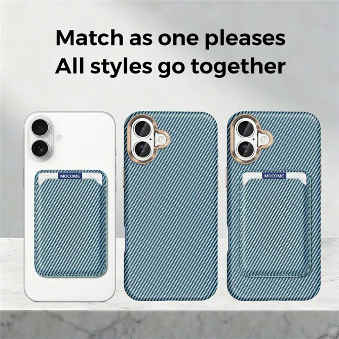 Coque iPhone 16 Plus texture carbone magnétique avec porte-cartes détachable