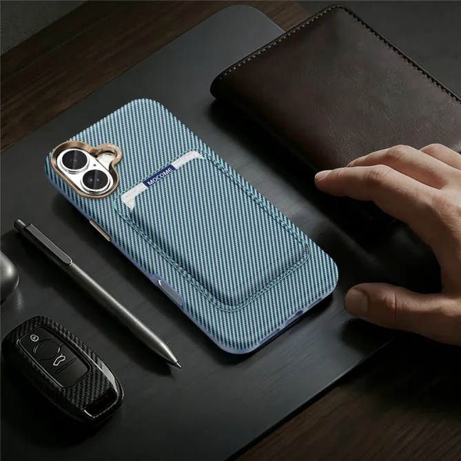 Coque iPhone 16 Plus texture carbone magnétique avec porte-cartes détachable