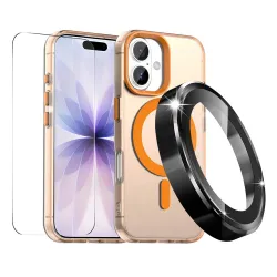 Coque iPhone 16 Plus transparente magnétique pack 3 en 1 avec verre trempé et protège-objectifs aluminium