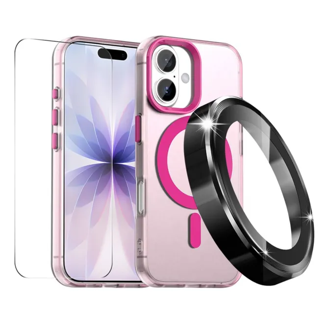 Coque iPhone 16 Plus transparente magnétique pack 3 en 1 avec verre trempé et protège-objectifs aluminium