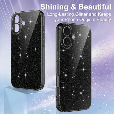 Coque iPhone 16 Plus paillettes magnétique avec dragonne Noir - photo 9