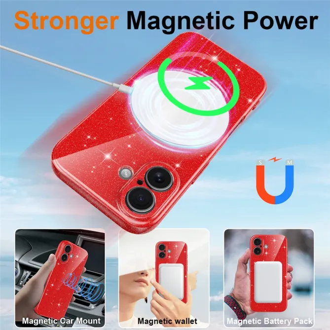 Coque iPhone 16 Plus paillettes magnétique avec dragonne