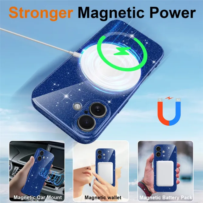 Coque iPhone 16 Plus paillettes magnétique avec dragonne