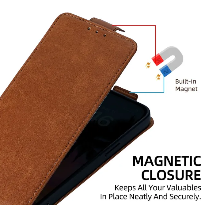 Housse iPhone 16 Plus à rabat vertical simili cuir avec fentes cartes et bandoulière