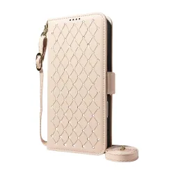 Housse iPhone 16 Plus matelassé losanges strass avec dragonne et bandoulière