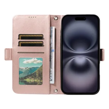 Housse iPhone 16 Plus matelassé losanges strass avec dragonne et bandoulière Or Rose - photo 14