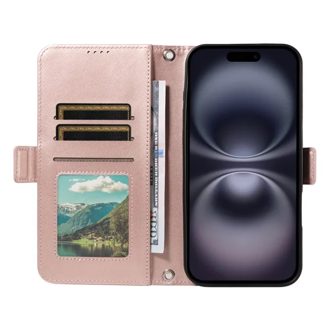 Housse iPhone 16 Plus matelassé losanges strass avec dragonne et bandoulière