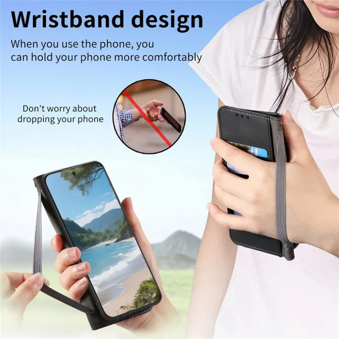 Housse Blackview Wave 7C simili cuir coutures tricolores avec bracelet élastique