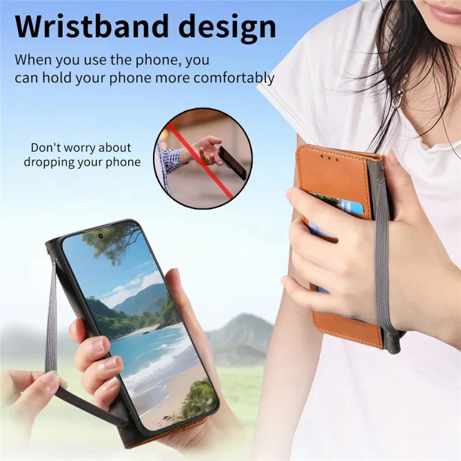 Housse Blackview Wave 7C simili cuir coutures tricolores avec bracelet élastique