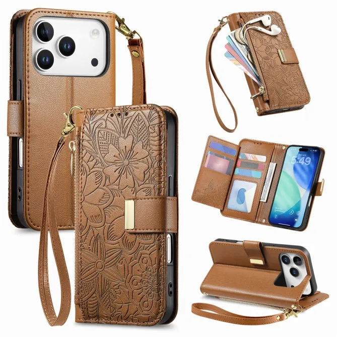 Housse Blackview Wave 7C simili cuir motif floral zippée avec dragonne