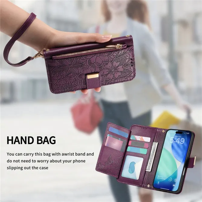 Housse Blackview Wave 7C simili cuir motif floral zippée avec dragonne