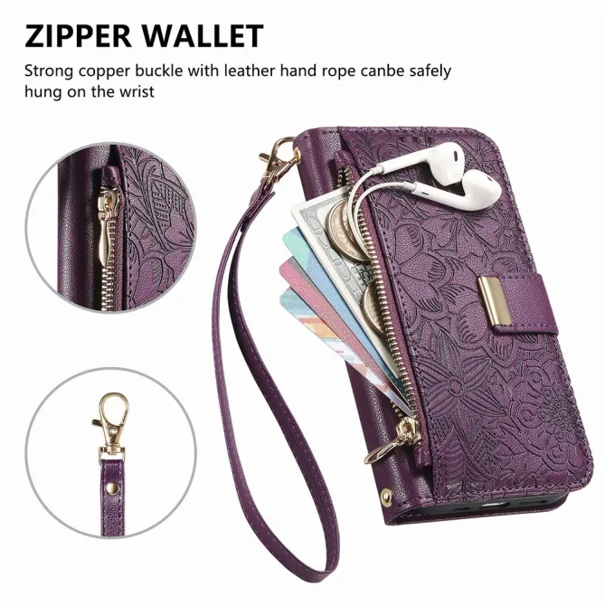 Housse Blackview Wave 7C simili cuir motif floral zippée avec dragonne