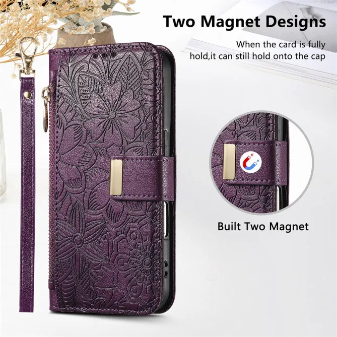 Housse Blackview Wave 7C simili cuir motif floral zippée avec dragonne