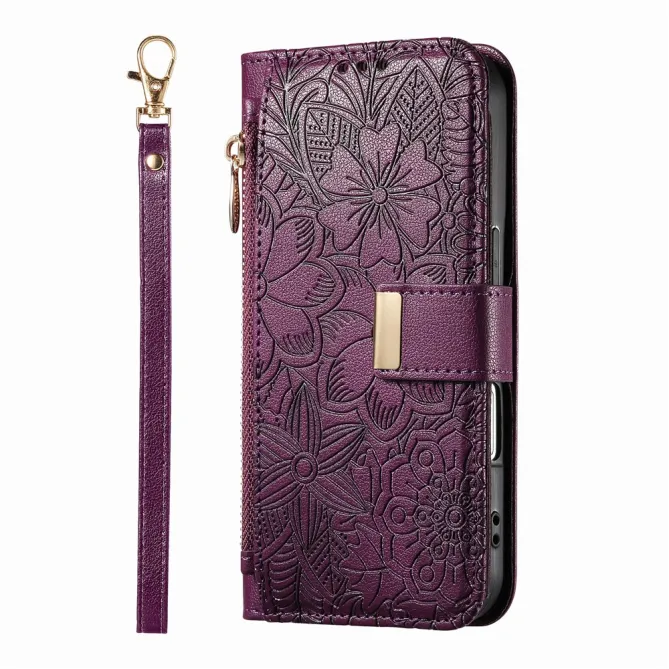 Housse Blackview Wave 7C simili cuir motif floral zippée avec dragonne