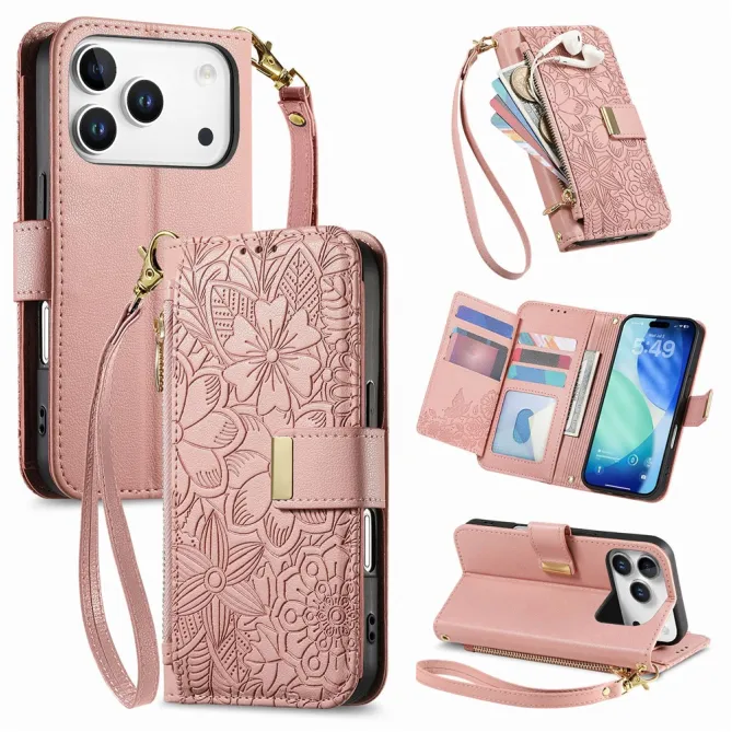 Housse Blackview Wave 7C simili cuir motif floral zippée avec dragonne