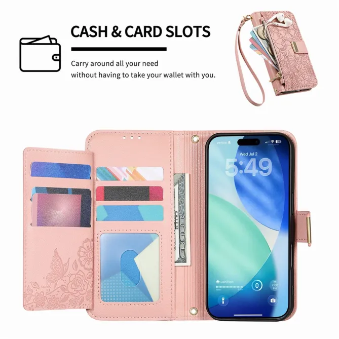 Housse Blackview Wave 7C simili cuir motif floral zippée avec dragonne