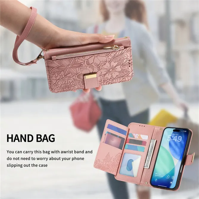 Housse Blackview Wave 7C simili cuir motif floral zippée avec dragonne