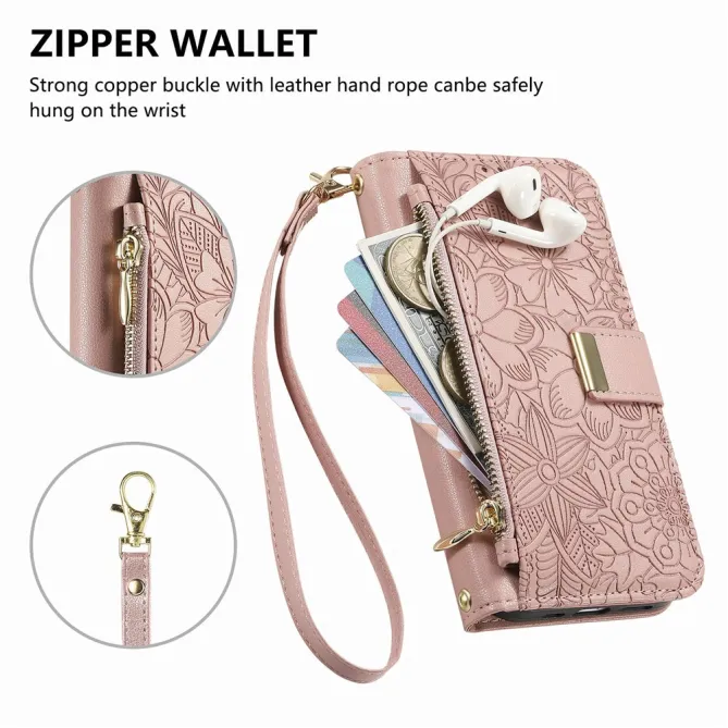 Housse Blackview Wave 7C simili cuir motif floral zippée avec dragonne