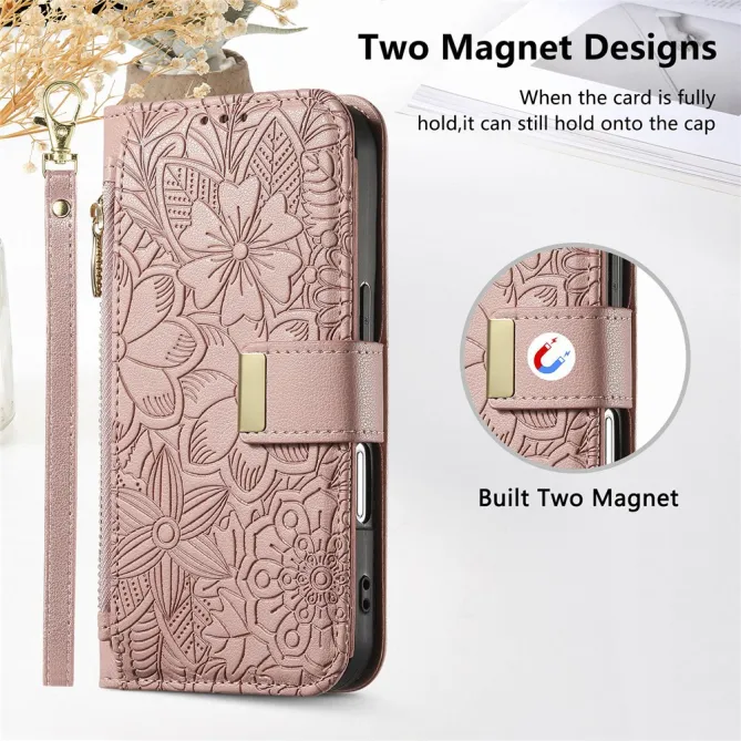 Housse Blackview Wave 7C simili cuir motif floral zippée avec dragonne