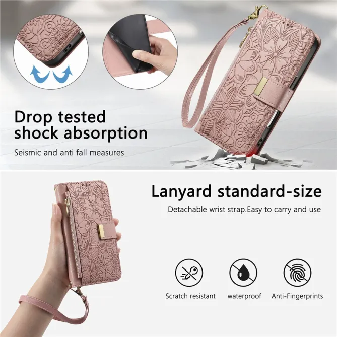 Housse Blackview Wave 7C simili cuir motif floral zippée avec dragonne