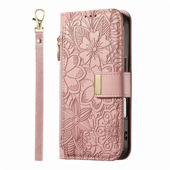 Housse Blackview Wave 7C simili cuir motif floral zippée avec dragonne