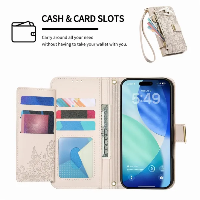 Housse Blackview Wave 7C simili cuir motif floral zippée avec dragonne