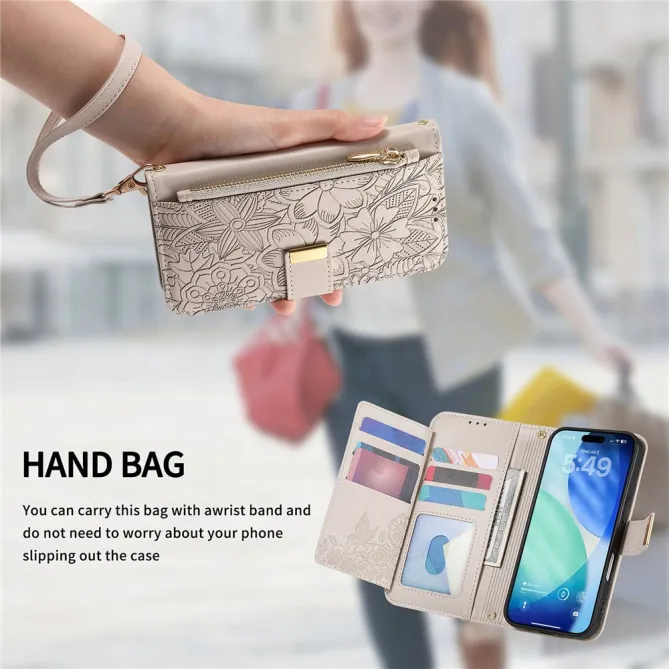 Housse Blackview Wave 7C simili cuir motif floral zippée avec dragonne