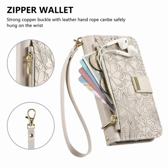 Housse Blackview Wave 7C simili cuir motif floral zippée avec dragonne