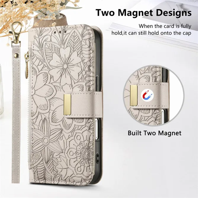 Housse Blackview Wave 7C simili cuir motif floral zippée avec dragonne