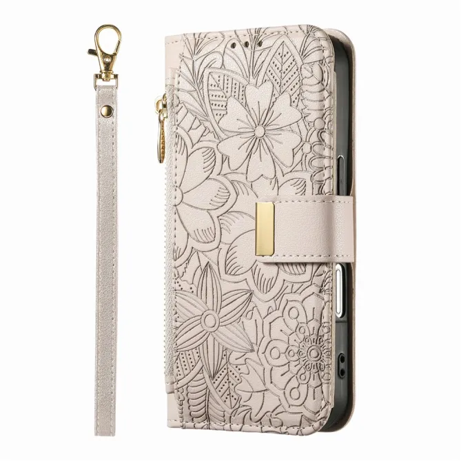 Housse Blackview Wave 7C simili cuir motif floral zippée avec dragonne