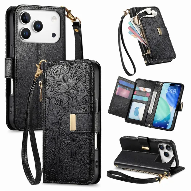Housse Blackview Wave 7C simili cuir motif floral zippée avec dragonne