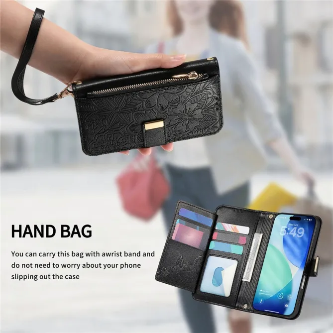 Housse Blackview Wave 7C simili cuir motif floral zippée avec dragonne