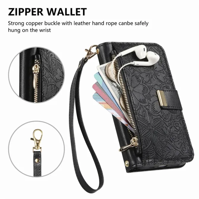 Housse Blackview Wave 7C simili cuir motif floral zippée avec dragonne