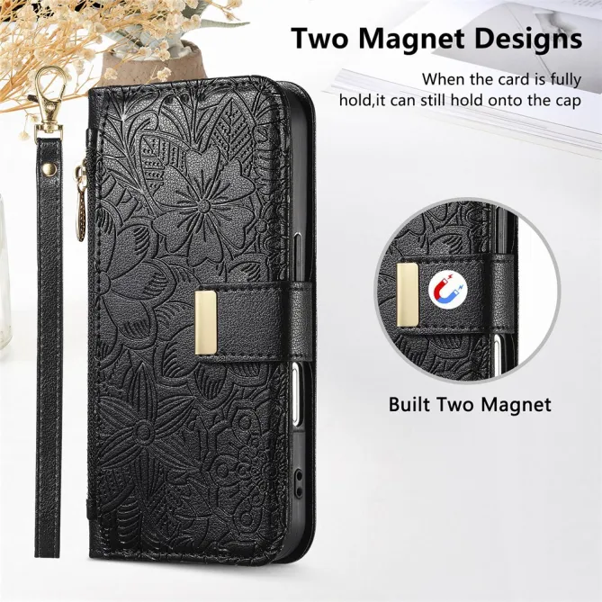 Housse Blackview Wave 7C simili cuir motif floral zippée avec dragonne