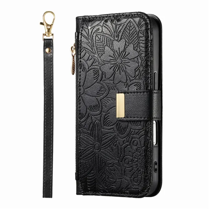 Housse Blackview Wave 7C simili cuir motif floral zippée avec dragonne